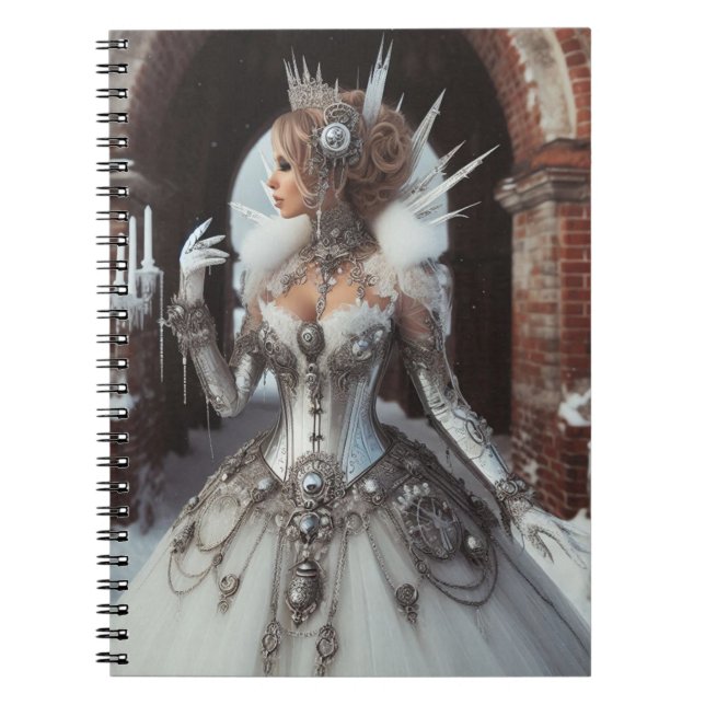 Caderno Espiral Steampunk Victorian Industrial Winter Ice Queen (Frente)