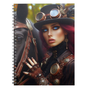 Caderno Espiral Steampunk Victorian Lady Dark Rider