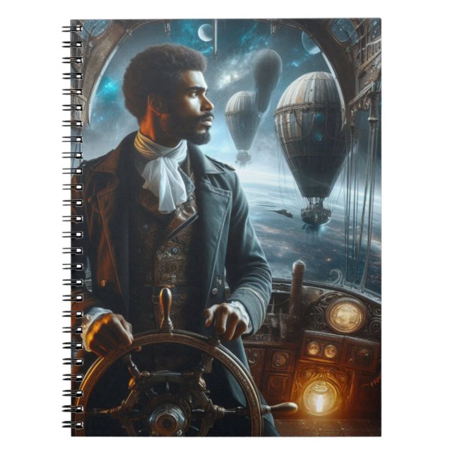 Caderno Espiral Steampunk Vintage Comandante do Ar Espacial Vitori (Frente)
