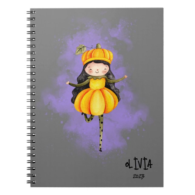 Caderno Espiral Stellalunararts - Garota Bonita de Halloween Pumpk (Frente)
