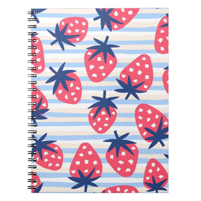 Caderno Espiral Strawberry Line Art: Padrão Doce Sem Olho (Frente)