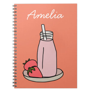 Caderno Espiral Strawberry Milkshake, cor-de-rosa