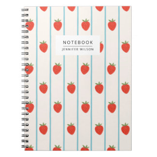 Caderno Espiral Strawberry Striped Pattern Notebook