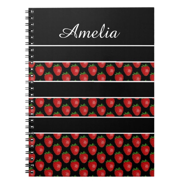 Caderno Espiral Strawberry Stripes Black Personalised (Frente)