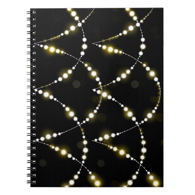 Caderno Espiral String de luzes brilhantes em preto (Frente)