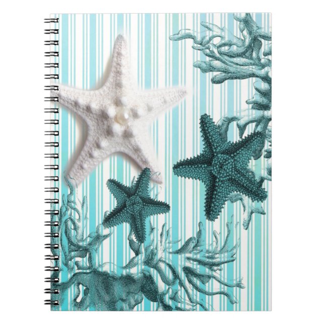 Caderno Espiral stripes aqua — conchas azuis (Frente)