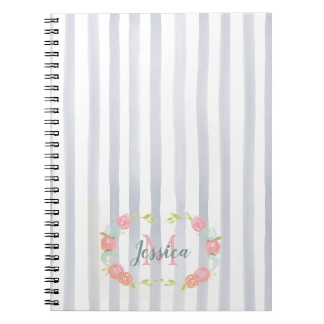 Caderno Espiral Stripes de Aquarelas e Monograma Floral (Frente)