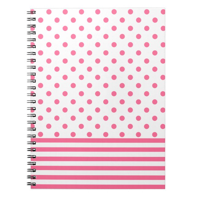 Caderno Espiral Stripes e Polkadots Rosa Quente (Frente)