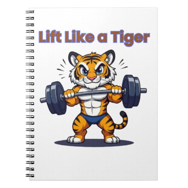 Caderno Espiral **Strong Tiger – Cute Tiger Lifting Weights Illust (Frente)
