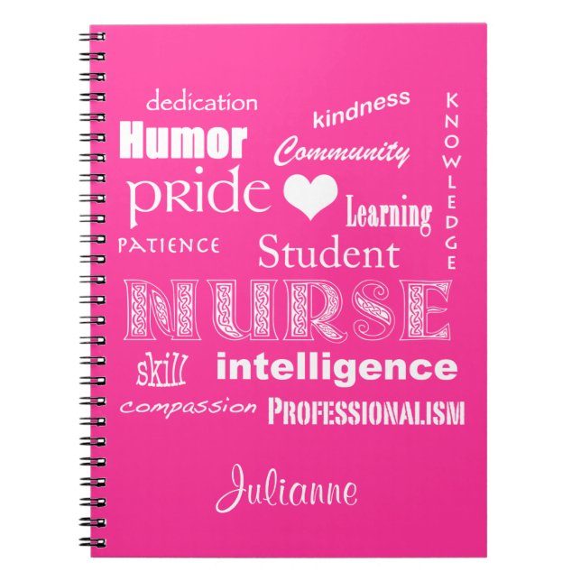 Caderno Espiral Student Nurse-Attributes+Heart/Personalize Name (Frente)