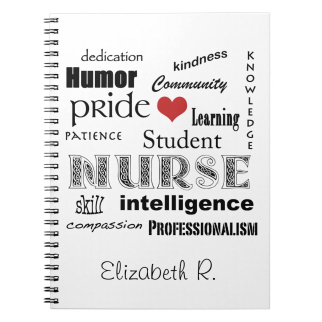 Caderno Espiral Student Nurse-Attributes+Heart/Personalize Name (Frente)