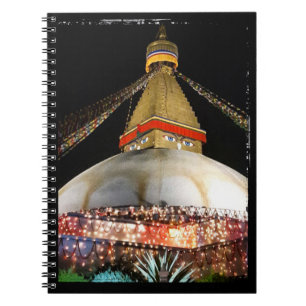 Caderno Espiral Stupa Boudhanath, Katmandu à noite - Nepal