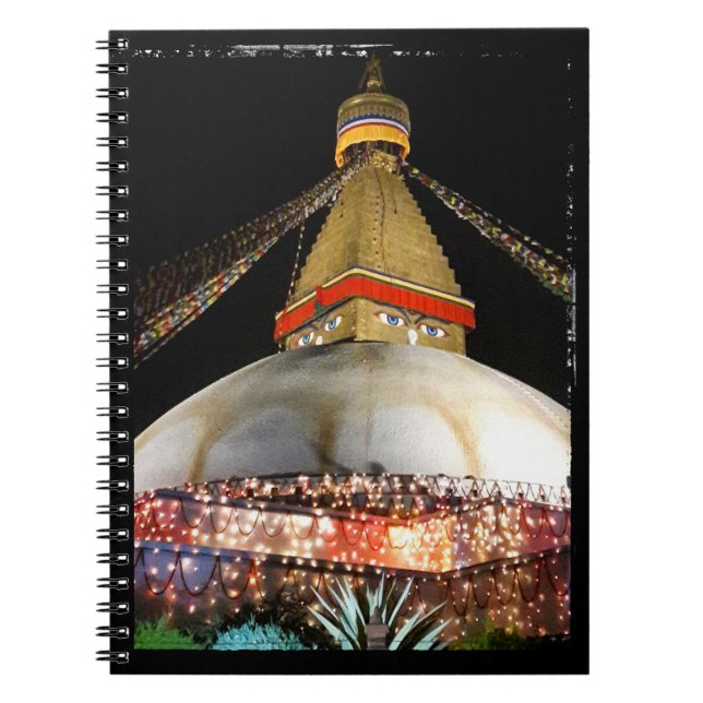 Caderno Espiral Stupa Boudhanath, Katmandu à noite - Nepal (Frente)