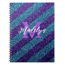 Styilsh Azul e Glitter Monograma Nome Roxo 