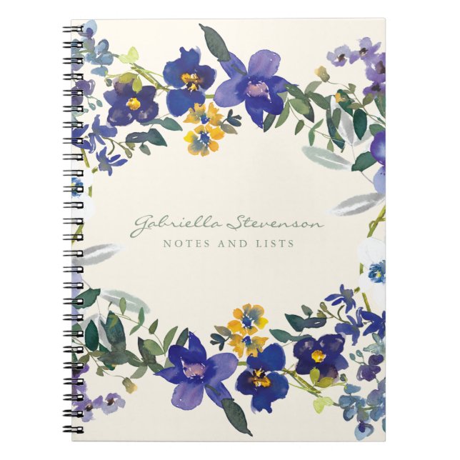 Caderno Espiral Stylish Purple Orchid Floral Wreath Personalized  (Frente)