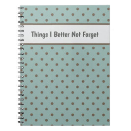 Caderno Espiral Stylish, Teal Background With Brown Polka Dot