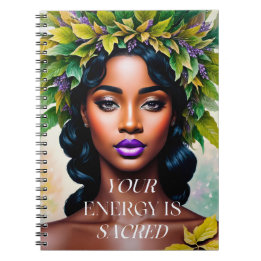 Caderno Espiral Sua energia é uma mulher negra sagrada Arte Botâni