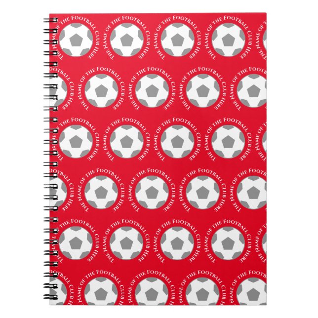 Caderno Espiral Sua Equipe de futebol em vermelho (Frente)