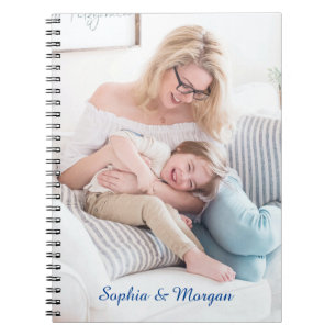 Caderno Espiral Sua Foto e Nome(s) no Script Azul