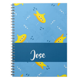 Caderno Espiral Submarino amarelo e peixe em azul