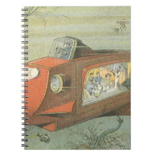 Caderno Espiral Submarino Steampunk de Ficção Científica Vintage n