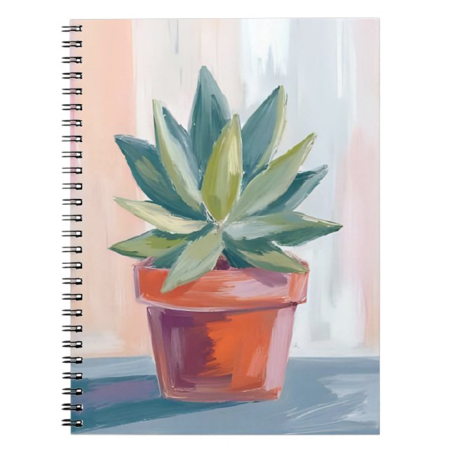 Caderno Espiral Succulent Houseplant Watercolor Botanical (Frente)