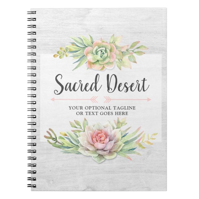 Caderno Espiral Suculentas Desérticas Cacto Boho Aquarela Rústica (Frente)