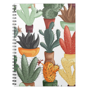 Caderno Espiral Suculentes, cactos: padrão floral fofo.