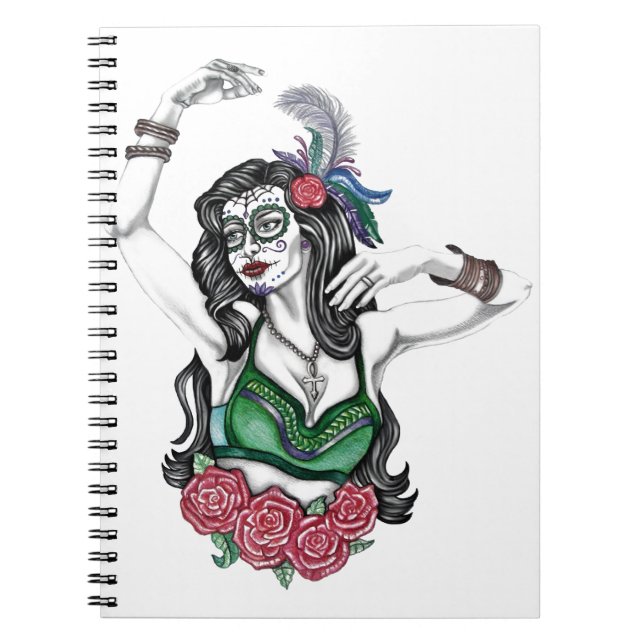 Caderno Espiral Sugar Skull Woman with Roses (Frente)