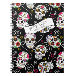 Caderno Espiral Sugar Skulls and Swirls Rosa Black ID725