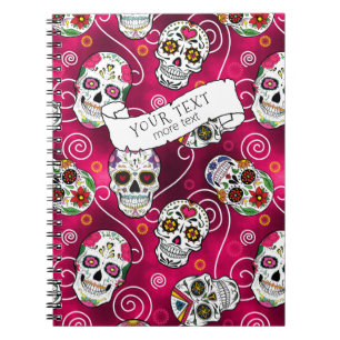 Caderno Espiral Sugar Skulls and Swirls Rosa Red ID725
