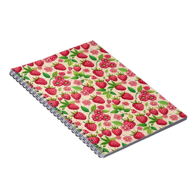 Caderno Espiral Summer Raspberry Garden Botanical Fruit Pattern (Lado Direito)