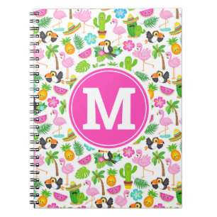 Caderno Espiral Summer Tropical Toucan e Flamingo Pattern