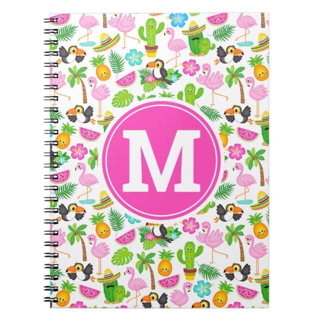 Caderno Espiral Summer Tropical Toucan e Flamingo Pattern (Frente)