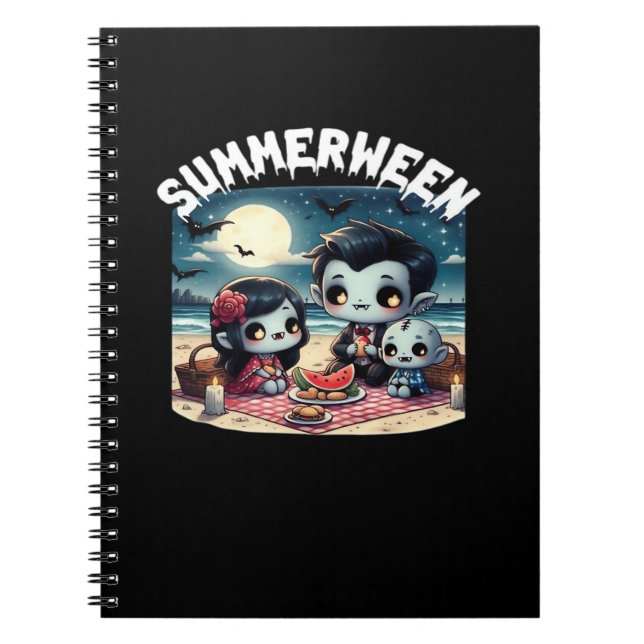 Caderno Espiral Summerween With A Family Of Vampires At The Beach  (Frente)