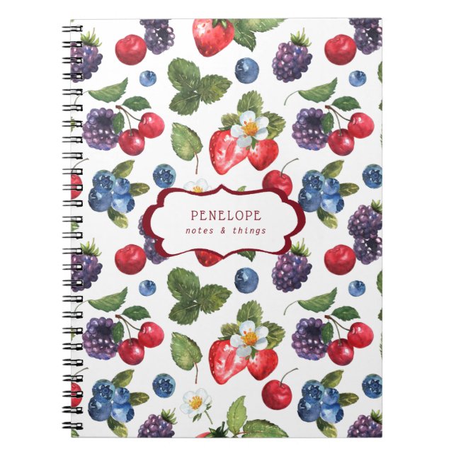 Caderno Espiral Summery Sweet Berry Pattern | Notebook Monograma (Frente)