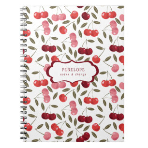 Caderno Espiral Summery Sweet Cherry Pattern   Monograma