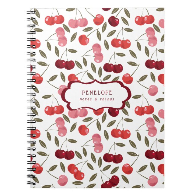 Caderno Espiral Summery Sweet Cherry Pattern | Monograma (Frente)