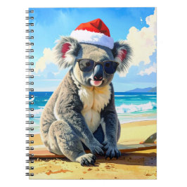 Caderno Espiral Sun e Surf Koala Santa Hat Um Natal Aussie
