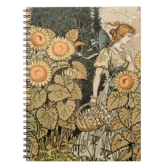 Caderno Espiral Sunflower Art Nouveau Garden Grasset Woman (Frente)