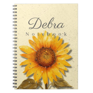 Caderno Espiral Sunflower Notebook Name | Yellow Floral Journal