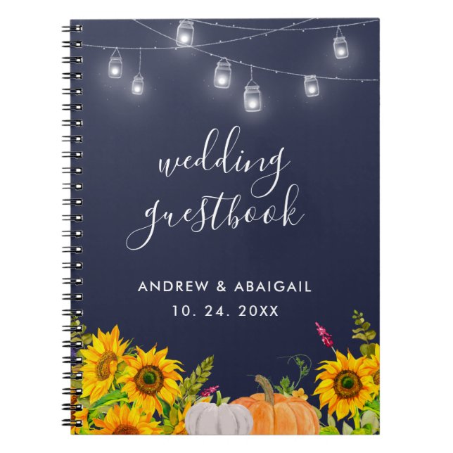 Caderno Espiral Sunflower String Luz Rustic Weding Guestbook (Frente)