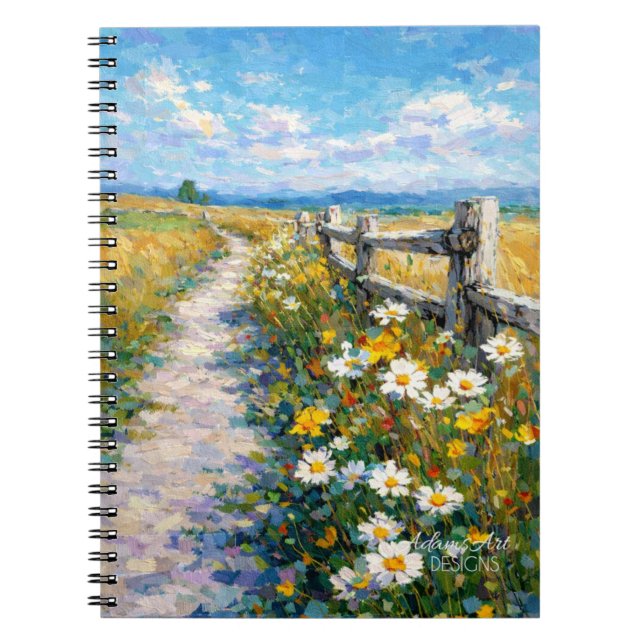 Caderno Espiral Sunlit Wildflower Path Impressionist Meadow (Frente)