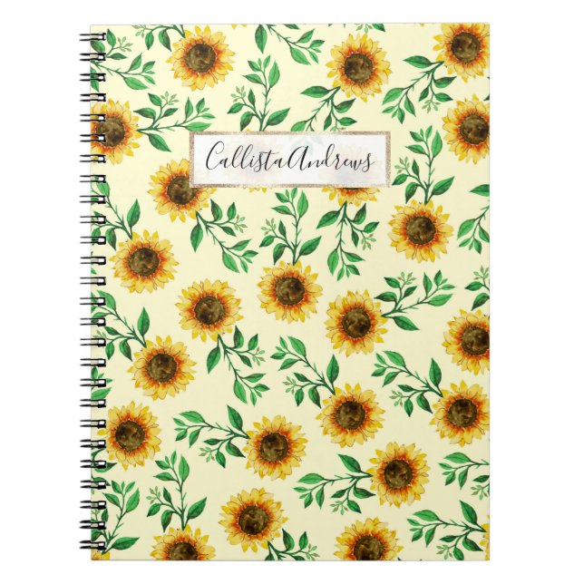 Caderno Espiral Sunny Neon Pastel Amarelo Girassóis Deixa Padrão (Frente)