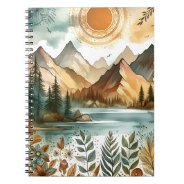 Caderno Espiral Sunny Rustic Boho Nature Pattern Mountain Lake