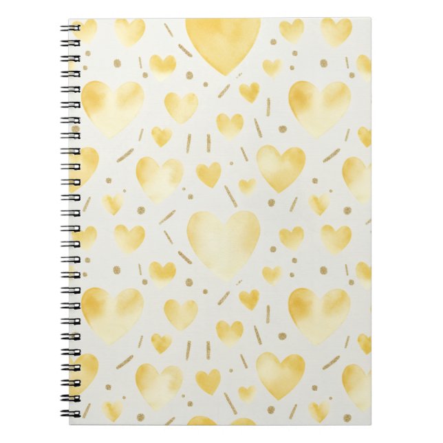 Caderno Espiral Sunny Yellow Watercolor Hearts (Frente)