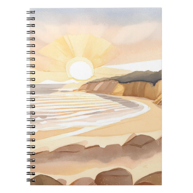 Caderno Espiral Sunset Beach | Oceano Aquarela Costeira (Frente)