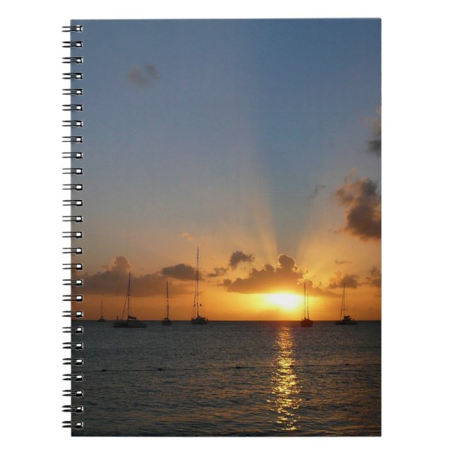Caderno Espiral Sunset com Imagem de Paisagem Tropical de Barcos d (Frente)