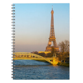 Caderno Espiral Sunset on Eiffel tower and Pont Rouelle - Paris