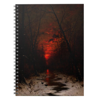 Caderno Espiral Sunset sobre a Floresta de inverno por Heinrich Go